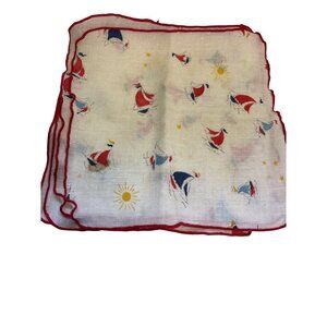 Vintage Nautical Print Handkerchief With Red Trim & Sailboat Design 4